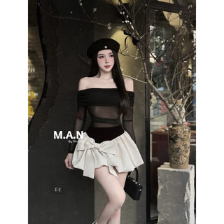 Set váy nữ áo phối lưới chân váy phối xoè bồng đính nơ đi chơi sexy xinh lắm