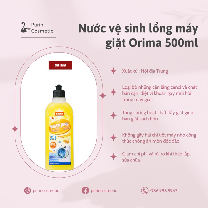 Nước vệ sinh máy giặt , tẩy lồng máy giặt Orima làm sạch loại bỏ cặn bẩn hiệu quả an toàn 500ml