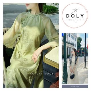 Áo dài cách tân Thi Thư dáng suông, hoa thêu tơ ren nổi bật tạo độ sang trọng- Áo dài DoLy