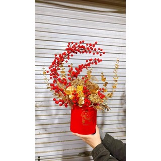 Cành đào đông đỏ cherry 12 nhánh cao 95cm - đào đông đỏ cao cấp