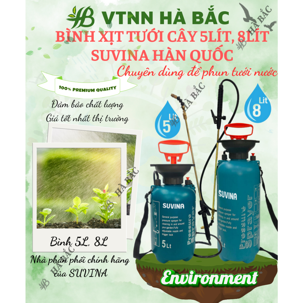 Bình Xịt Tưới Cây 5L, 8L Suvina - Công Nghệ Nhật Bản, Có quai đeo, Cần rút và khóa cần xịt khi bơm liên tục - [Hàng Chín