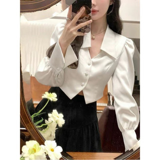Áo sơ mi trắng cúc ngọc chất vải thô lụa dày dặn phong cách sang trọng M91
