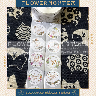 (Vòng Hoa 05) Set 90 Sticker Tròn - Thank You