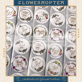 (Vòng Hoa 05) Set 90 Sticker Tròn - Thank You
