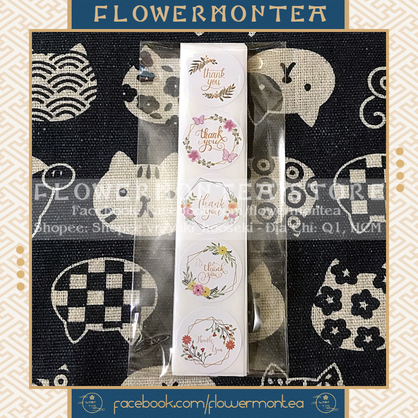 (Vòng Hoa 05) Set 90 Sticker Tròn - Thank You