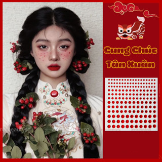  Đá đính mặt màu đỏ phụ kiện make up Tết hạt đính đá gắn makeup dán mặt có sẵn keo 