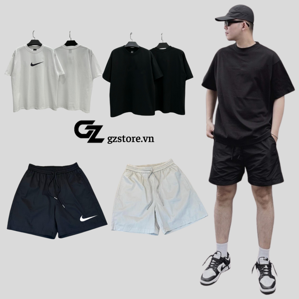Combo set bộ Nike Stussy MLB unisex áo thun cotton 100%+ Quần short dù dày dặn chuẩn form unisex nam nữ cao cấp chính