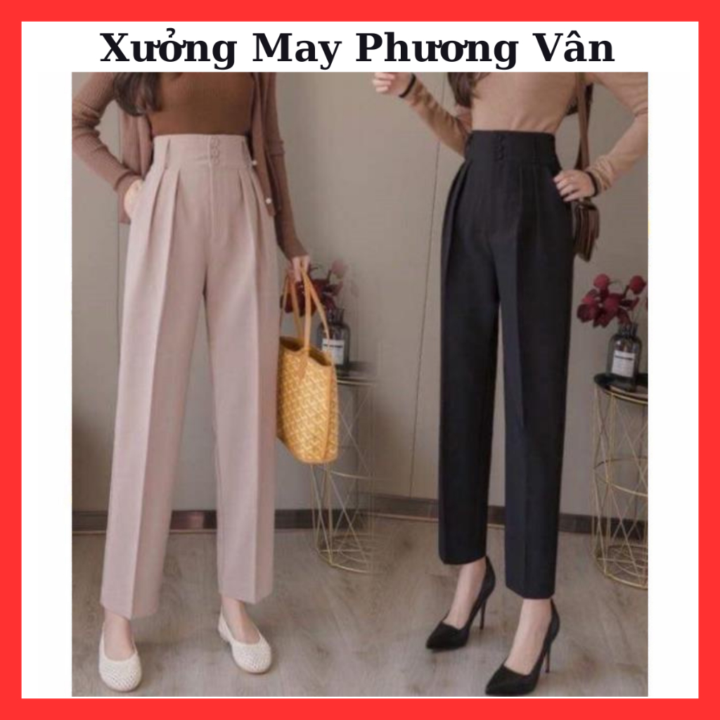 Quần Baggy Quần Tây Cạp Cao Chất Tuyết Mưa Công Sở Nữ Cạp Bản To 3 Khuy