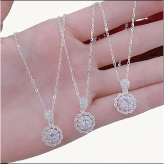 Dây chuyền mắt xích kèm mặt hoa đá bạc ta cho nữ dài 45cm HHJ