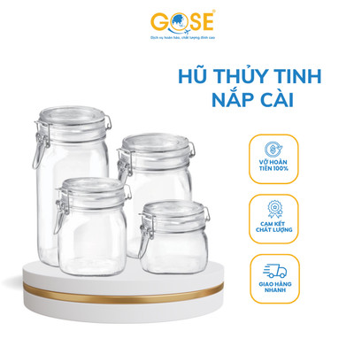 Hũ nắp cài thủy tinh GOSE kín hơi quai kim loại có gioăng cao su đựng thực phẩm tiện lợi đủ size