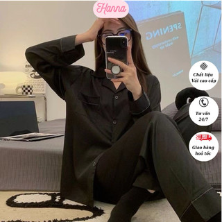 Bộ ngủ nữ pijama dài tay chất liệu lụa xước cao cấp , đồ bộ mặc nhà thiết kế đơn giản , sang trọng