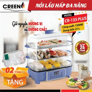 Nồi hấp điện creen cr-135plus nồi hấp thủy nhiệt 3 tầng thông minh tiện dụng