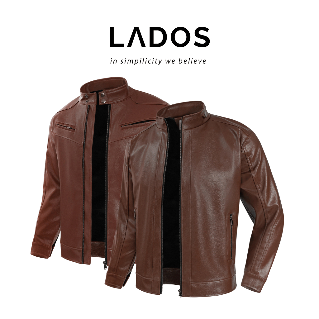 Áo Khoác Da Biker màu nâu nam tính mạnh mẽ LADOS-22103 form đẹp, thời trang, chống xướt cao, bảo hành da 3 năm