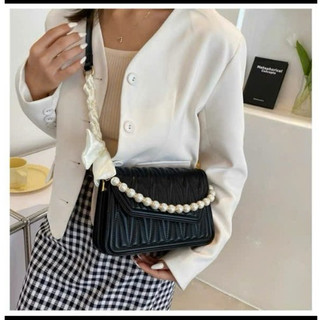 Túi xách nữ đeo chéo chần dập vân nổi dây Ngọc kèm dây đeo phối khăn nơ tiểu thư LG35