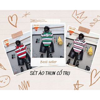 Sét quần jean bé trai cổ trụ phối áo sọc