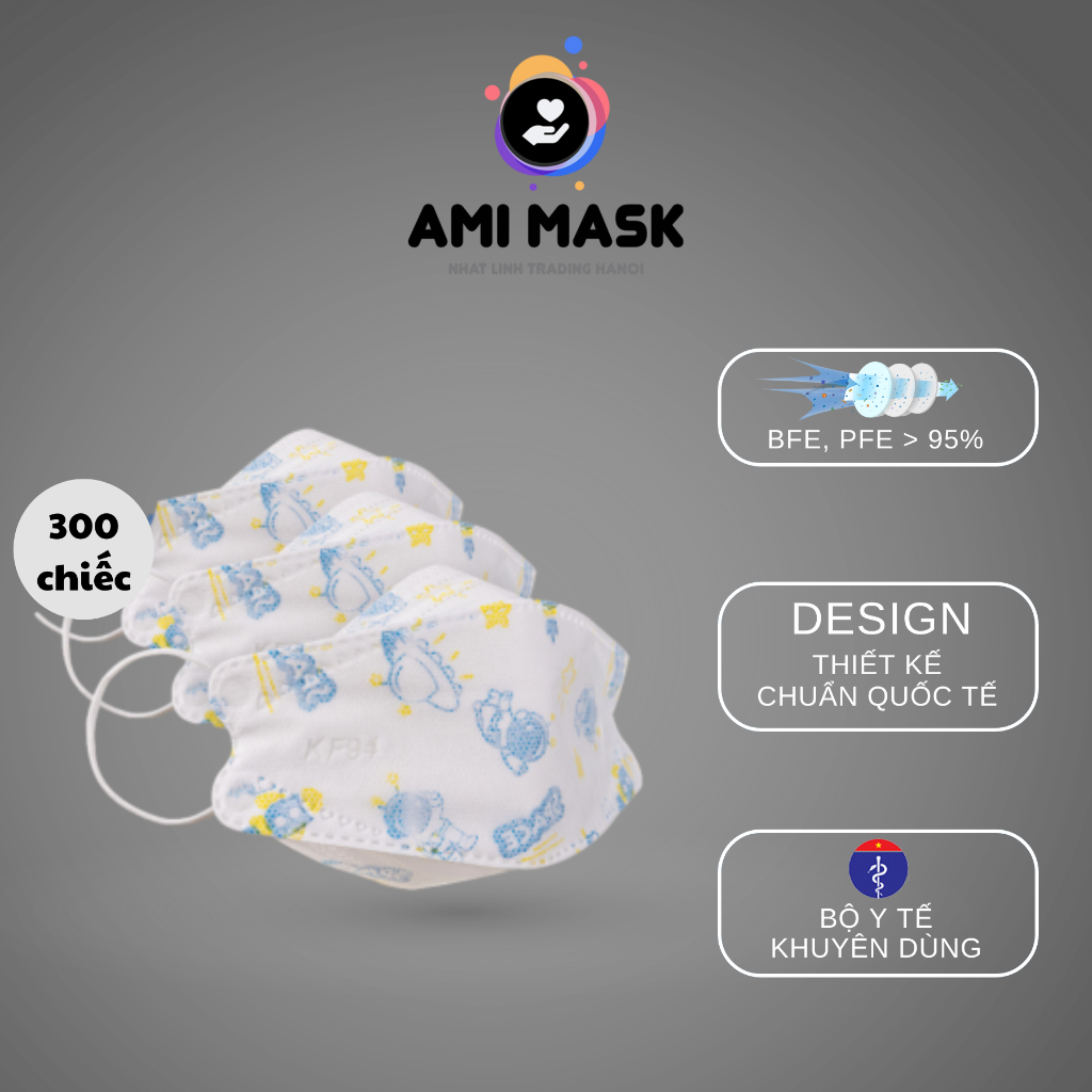 [100 chiếc] Khẩu trang y tế trẻ em AMI KF94 Mask for kids 4 lớp kháng khuẩn, chống bụi mịn an toàn cho bé