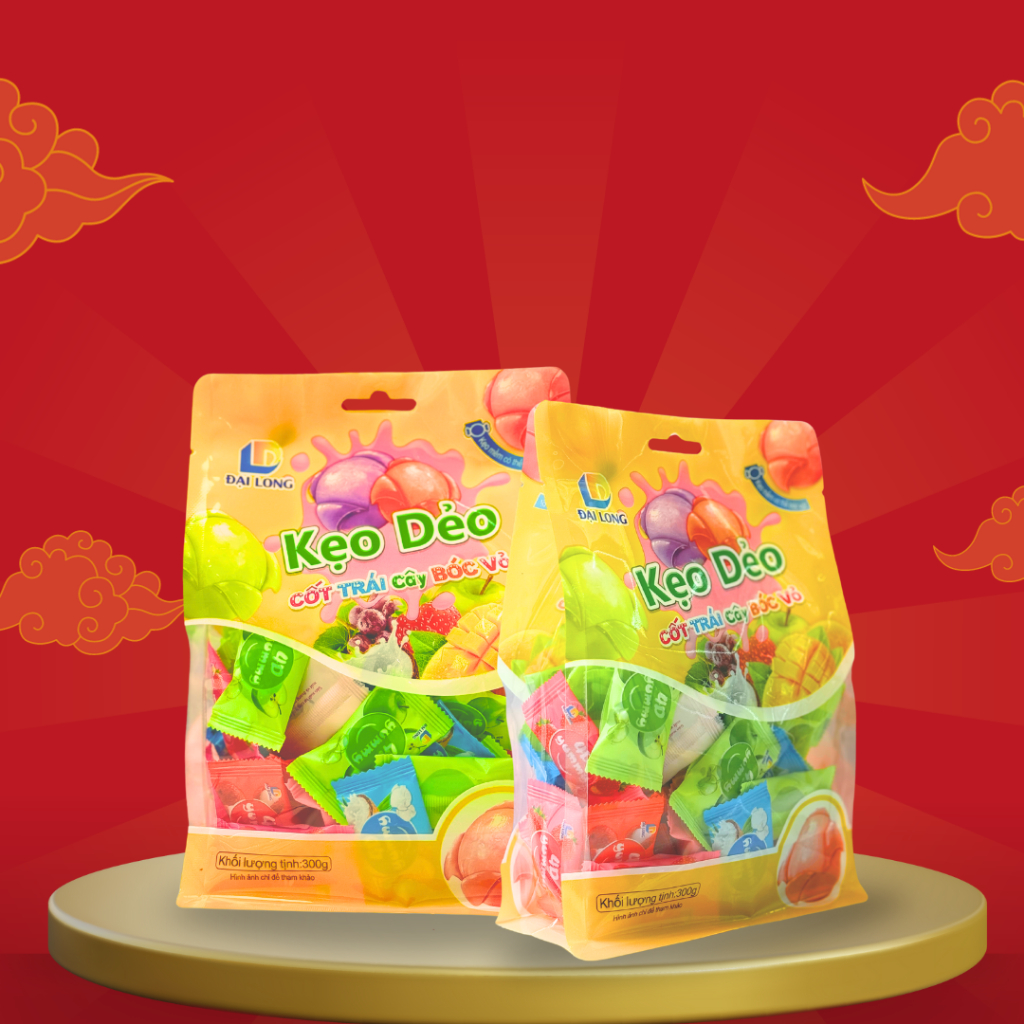 [Túi 300g] Kẹo dẻo trái cây bóc vỏ mix vị tổng hợp Đại Long kẹo tết, đồ ăn vặt siêu hot trên mạng xã hội