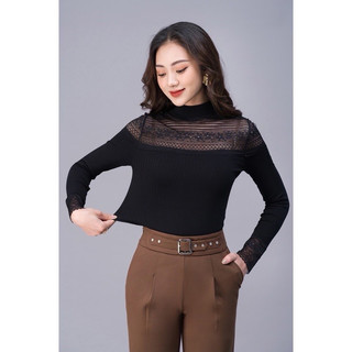 Áo len giữ nhiệt nữ dài tay cổ lọ phối ren 5021 hàng cao cấp