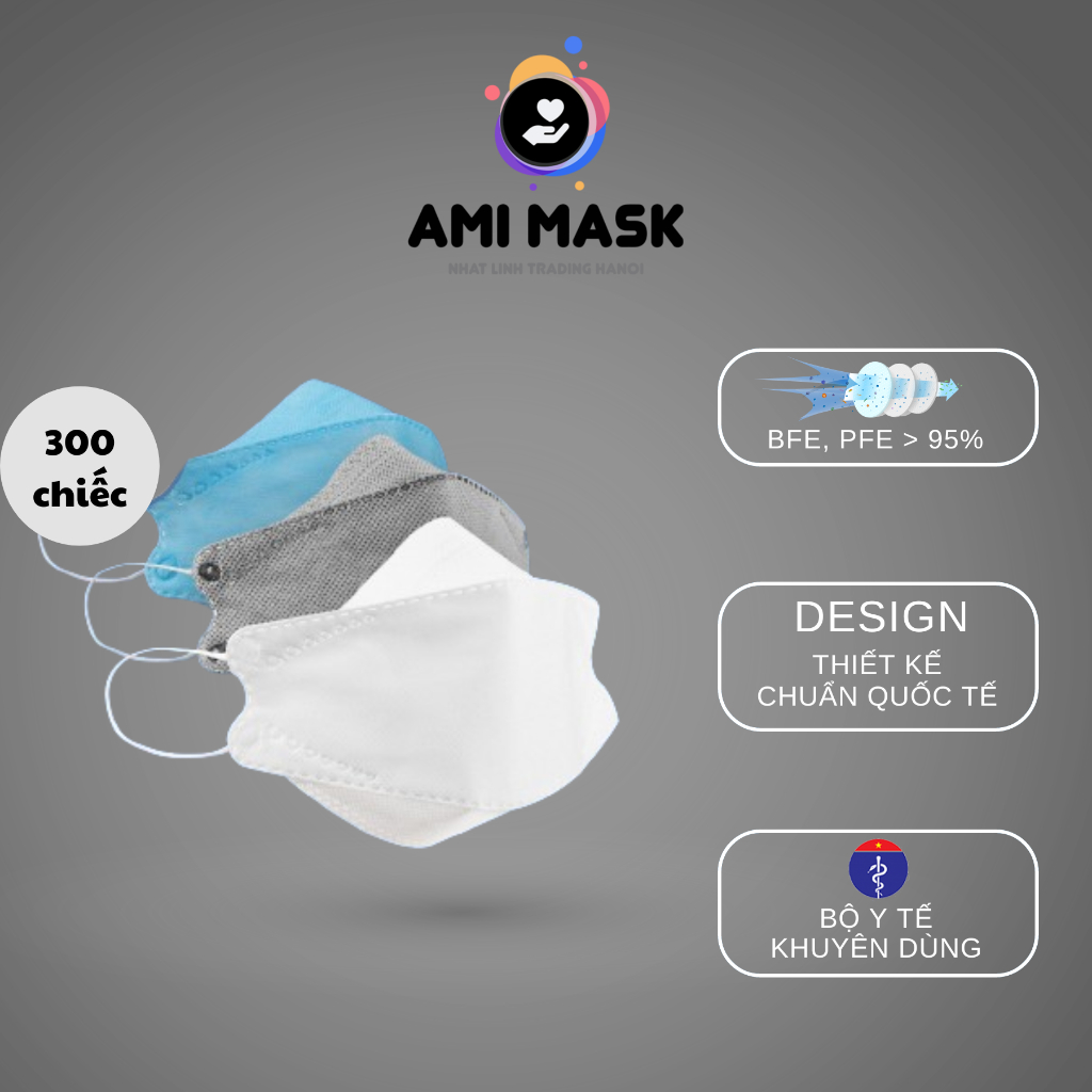 [300 chiếc] Khẩu trang y tế AMI KF94 Mask 4 lớp, kiểu dáng khẩu trang KF94 ôm gọn kháng khuẩn, chống bụi thời trang