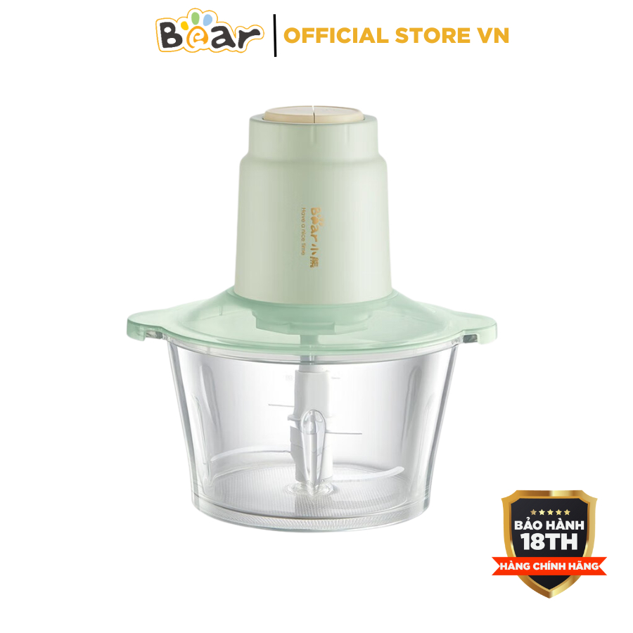 Máy xay thịt thực phẩm mini đa năng 2L Bear QSJ-E03K6, CS 300W, Cối thủy tinh, xay cua, cá, rau củ, tỏi ớt, BH 18 tháng