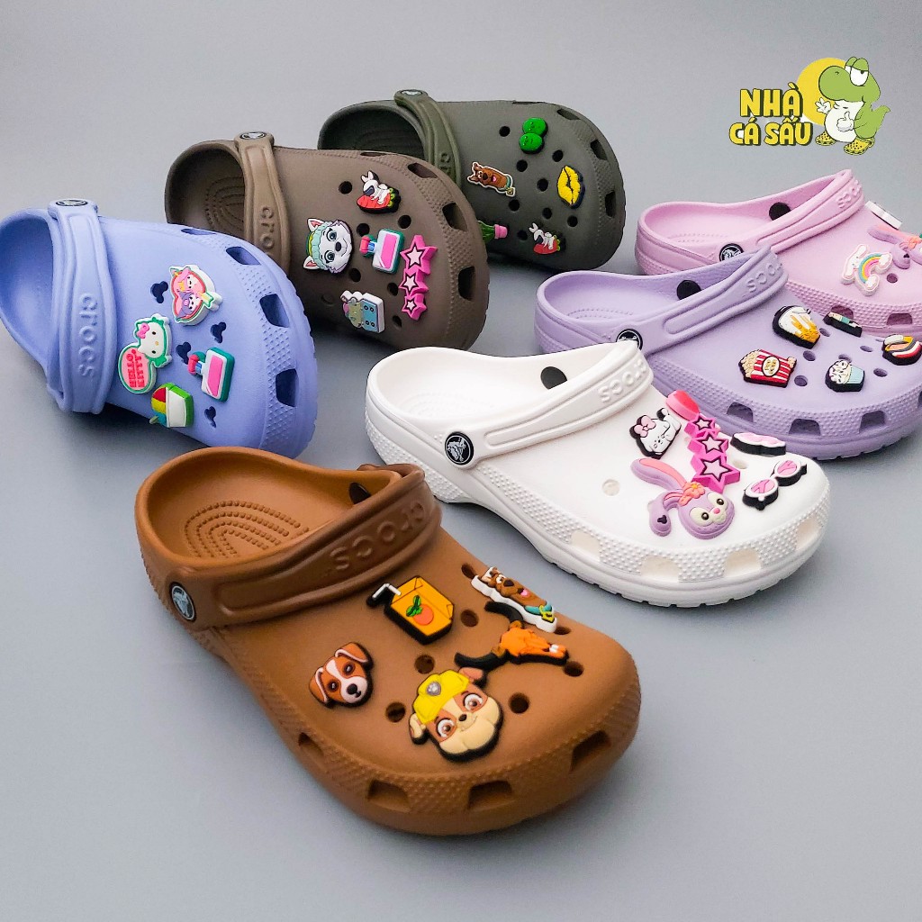 Dép cross classic unisex chính hãng hàng A đẹp nguyên khối tặng 10 jibbitz stickers 3D dầy đẹp, dép sục crocs nam nữ