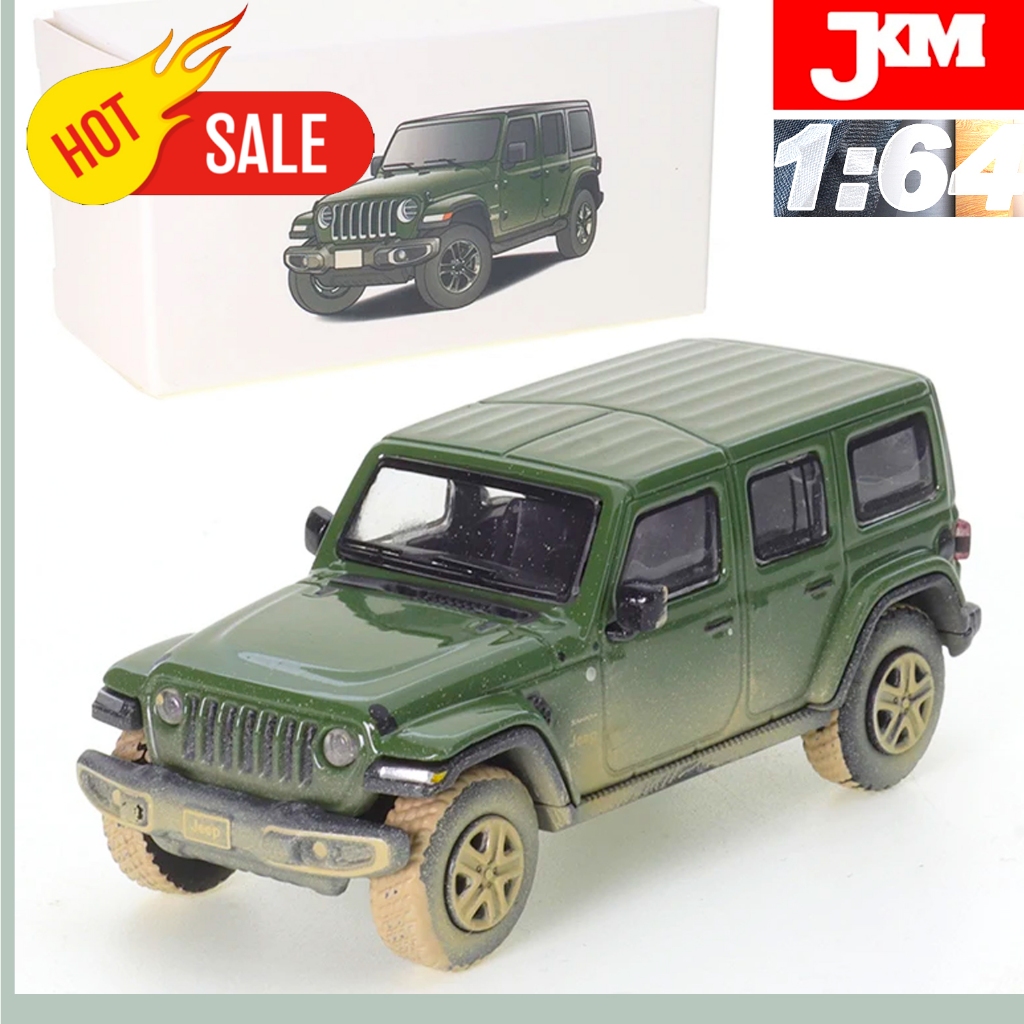 Mô hình kim loại JKM Diecast Jeep Wrangler Sahara, Xanh quân đội, Phiên bản bùn, Xe địa hình, Hợp ki