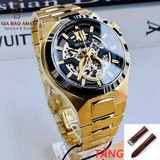Đồng hồ nam bulova automatic gunmetal skeleton 98a178 chính hãng tặng dây da cao cấp