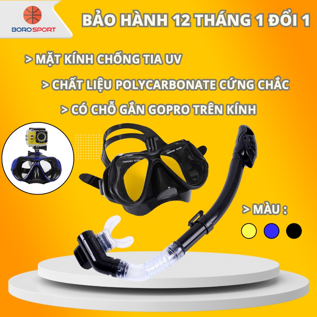 Mặt Nạ Lặn Kèm Ống Thở Bảo Hành 12 Tháng Kính Lặn Ống Thở Kính Cường Lực Có Chân Gắn Gopro Cleacco MNL Boro Sport