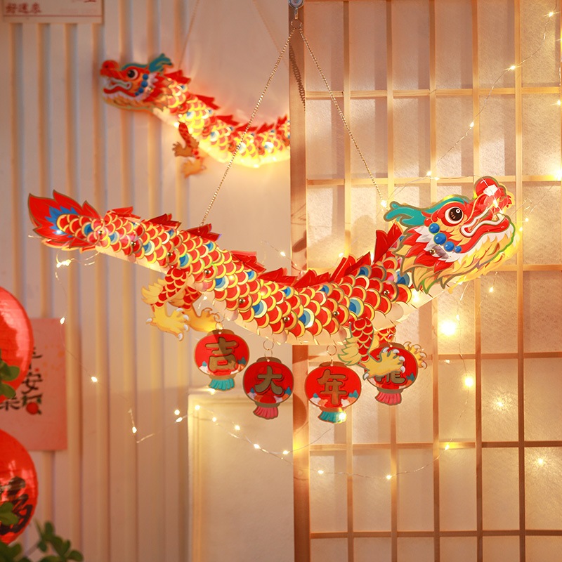 Mô Hình Rồng Bay Size lớn Dài 90cm Rồng Treo Hái Tài Lộc Kèm Đèn Trang Trí Tết