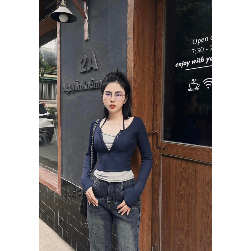 [ Hàng order shein] Áo thun Dazy dáng crop cổ yếm