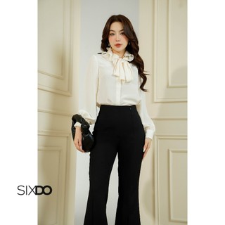 Áo sơ mi woven phối bèo cổ buộc nơ dài tay SIXDO