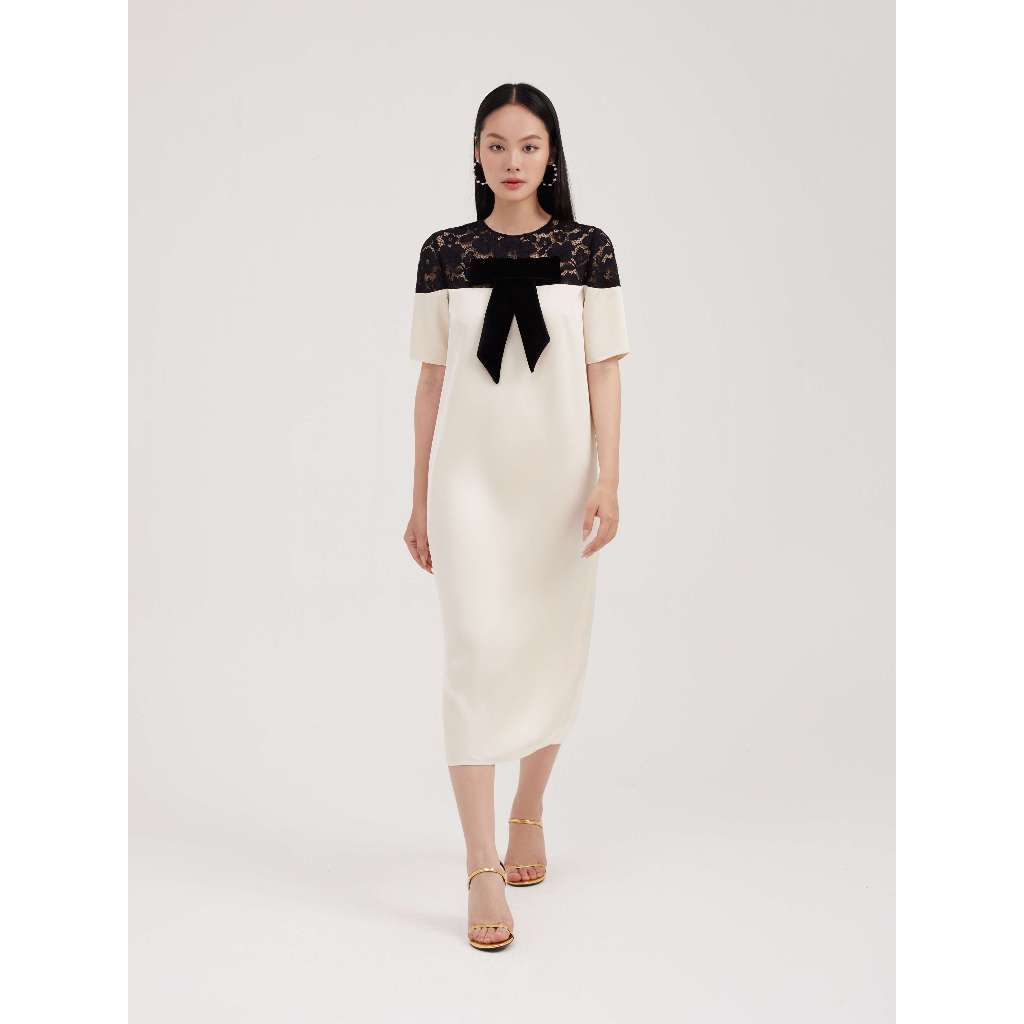 Đầm lụa phối ren Mauve Bowie dress