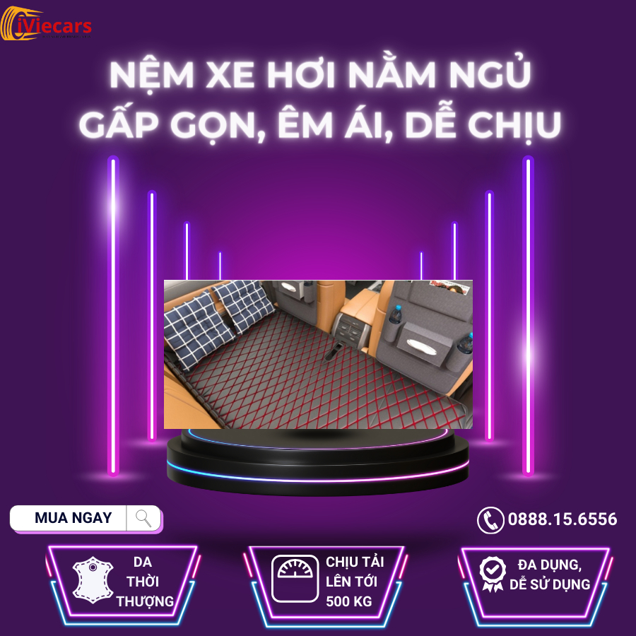 Nệm xe hơi nằm ngủ gấp gọn bằng da cao cấp, đệm ô tô ghế sau cho xe 4 5 7 chỗ và bán tải dài 1m2 không cần bơm