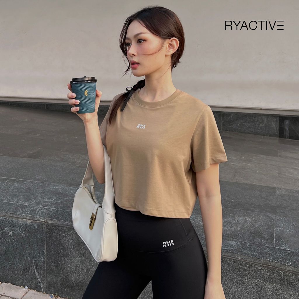 Áo thun croptop freesize RYACTIVE - COMFY CROPTOP màu nâu Caramel
