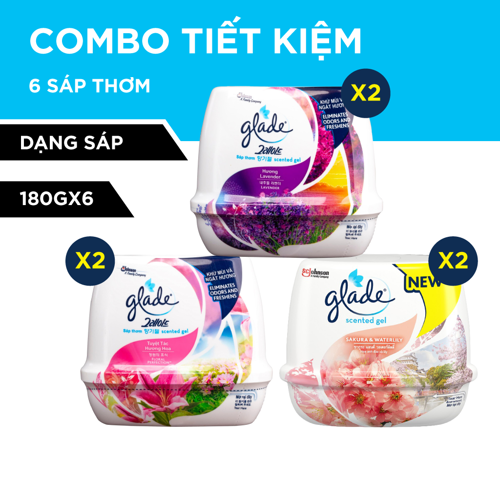 COMBO MỚI 2 Sáp Glade Hương Lài & 2 Sáp Glade Lavender & 2 Sáp Glade Anh