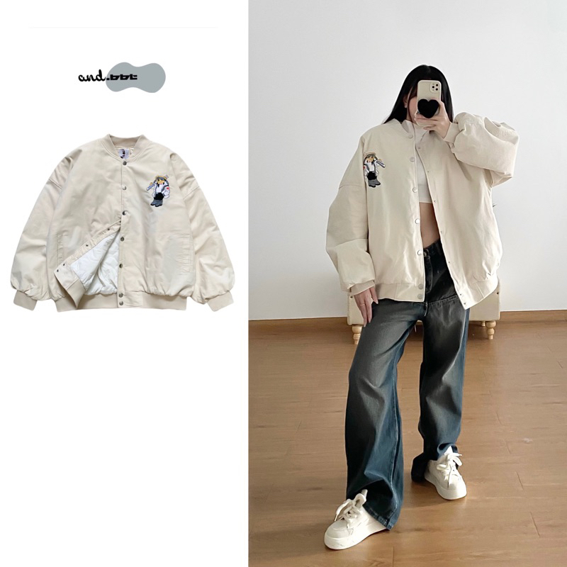 Áo khoác bomber bóng chày trần bông BEAR IN SS