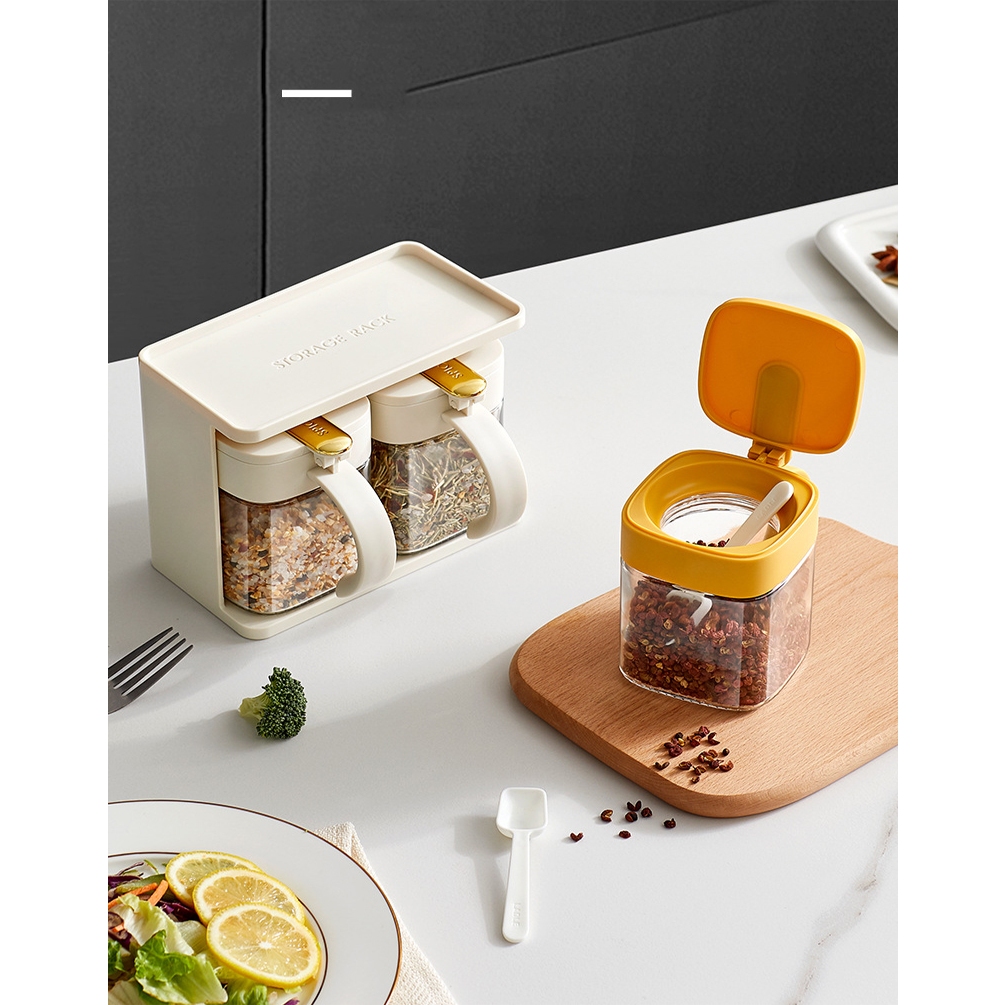 [THỦY TINH] Set Hũ, Lọ Đựng Gia Vị 3 Màu Bằng Thủy Tinh Kèm Khung Kim Loại Mạ Vàng Sang Trọng