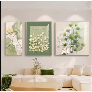 Bộ 3 Mới Tranh Treo Tường Canvas Tráng gương Hoa Tulip Cây Thạch Nam Tone Xanh Lá Dễ Thương Trang Trí Decor Phòng Khách