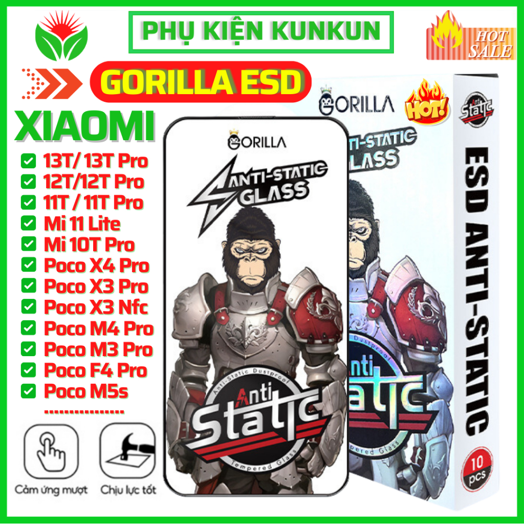 Kính cường lực Xiaomi 13T 12T 11T Mi 11 12 Lite Poco C40 C65 X3 Pro NFC X4 X5 M4 M5 F3 F4 GT Redmi 14C 13C Gorilla ESD