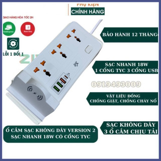 Ổ cắm điện đa năng, ổ cắm điện thông minh 1 cổng typec 3 cổng usb kèm đế đỡ điện thoại kết hợp sạc không dây kimishop