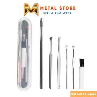 Bộ lấy ráy tai bằng inox hộp nhựa 6 món-Đồ lấy ráy tai người lớn