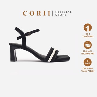 CORII - Giày Sandal Cao Gót Quai Ngang Bản Nhỏ Mũi Vuông BST Tết 2024 Thời Trang và Thoải Mái Nhất - CR6TE41 Đen