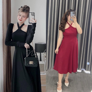 Đầm cổ yếm kèm khoác bigsize Kim Ngân từ 50kg đến 100kg (M/L/XL/XXL)(đầm tết)
