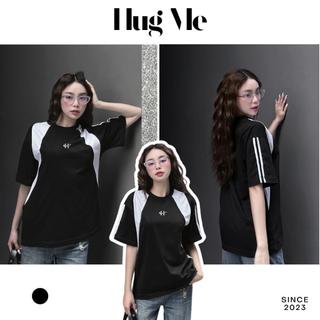 Áo Thun Tay Lỡ Logo HUGME Form Rộng Phối Trắng Năng Động, Áo Thun Basic Tee Unisex Cotton