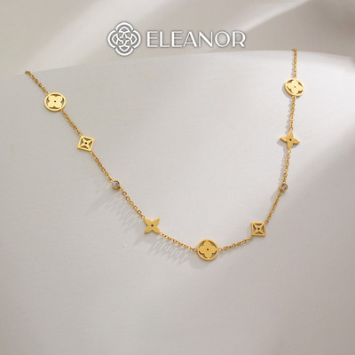 Vòng cổ titan Eleanor Accessories charm cỏ 4 lá dây chuyền nữ sang trọng phụ kiện trang sức 6143