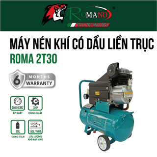  Máy nén khí 2 tụ chạy dầu ROMANO ROMA2T30 công suất 3HP dung tích 30L lên hơi đầy bình sau 70s