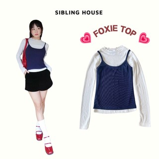 Set áo thun lưới tay dài cổ cuốn biên kèm áo hai dây croptop Foxie Top - Sibling House