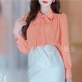 Áo sơ mi tay dài cổ nơ nút bọc Basic CHUU A9001.5063