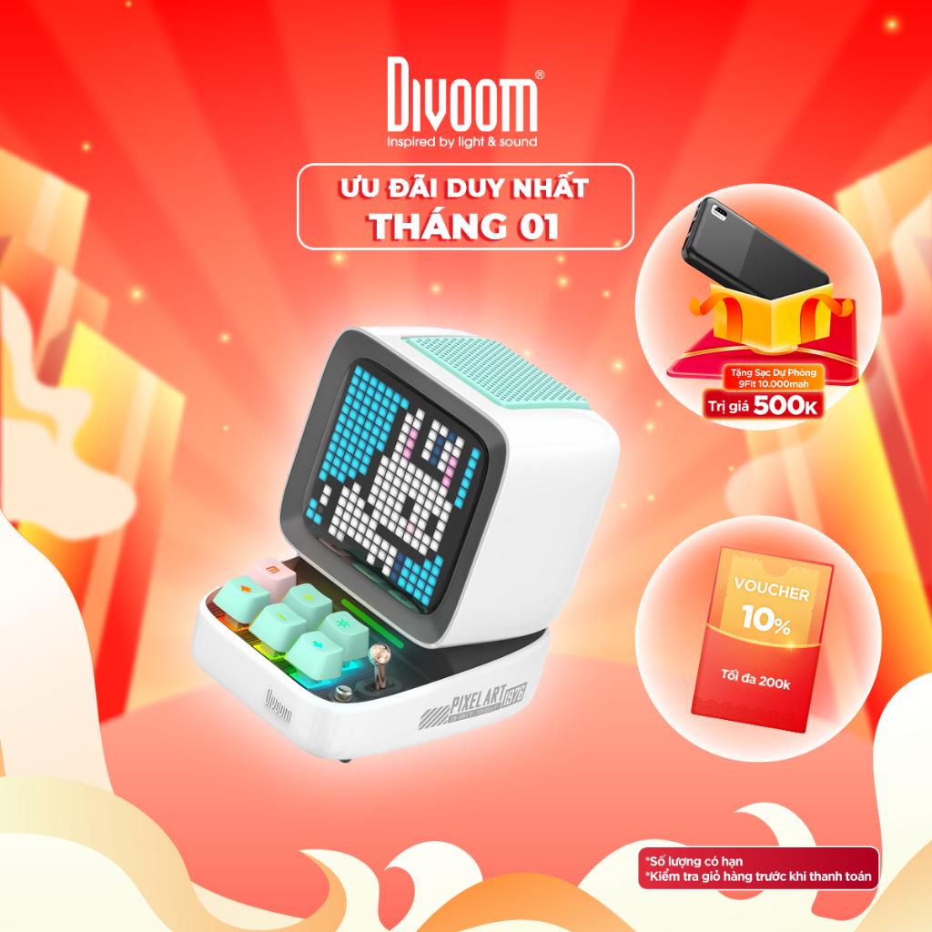 Loa Bluetooth Divoom DiToo Pro phiên bản mới 15W hiển thị màn hình LED 256 RGB