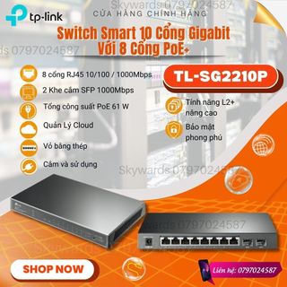Bộ chia mạng switch smart jetstream 10 cổng gigabit với 8 cổng poe+ tp-link tl-sg2210p